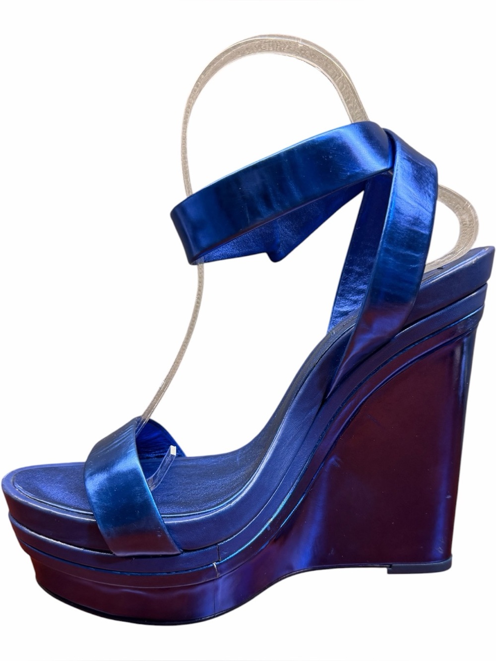 BCBGMaxAzria Shiny Blue Platform Wedge Sandals